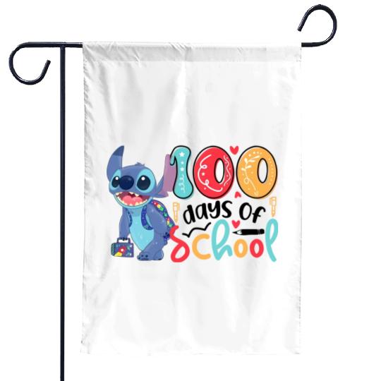Stitch 100 Days Garden Flags, Disney Stitch 100 Days of School Garden Flags, 100 Days Of School Garden Flags