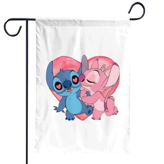 Disney Stitch And Angel Valentine's Day Garden Flags, Lilo and Stitch Valentine Couple Garden Flags