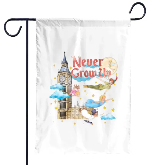 Disney Peter Pan Garden Flags, Never Grow Up Garden Flags, Tinker Bell Garden Flags, Neverland Garden Flags, Disney Vacation Garden Flags