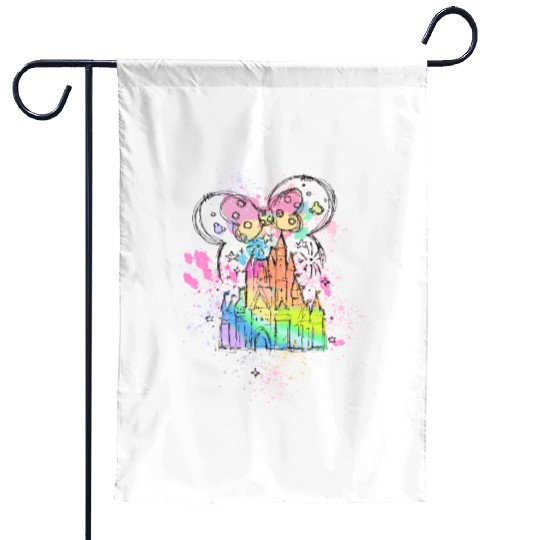Rainbow Pastel Watercolor Castle Disney Garden Flags, Minnie Mouse Garden Flags