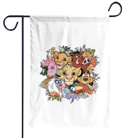 Vintage Disney Lion King Garden Flags, Retro Lion King Floral Garden Flags, Simba Timon Pumbaa Garden Flags