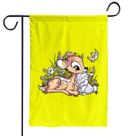 Cute Disney Bambi And Thumper Retro Vintage Garden Flags, Magic Kingdom Holiday Trip Garden Flags