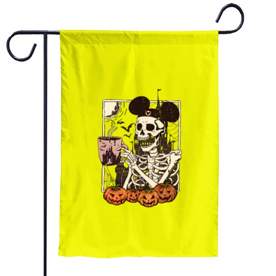 Vintage Disney Skeleton  Color Garden Flags, Mickey Skeleton Coffee Garden Flags