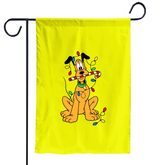 Pluto Christmas Lights Garden Flags, Disney Christmas Garden Flags, Pluto The Dog Garden Flags
