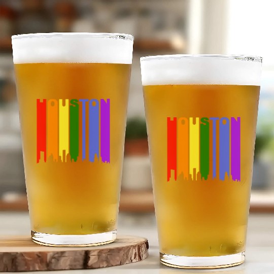 Houston Texas Rainbow Skyline LGBT Gay Pride Glass Cups