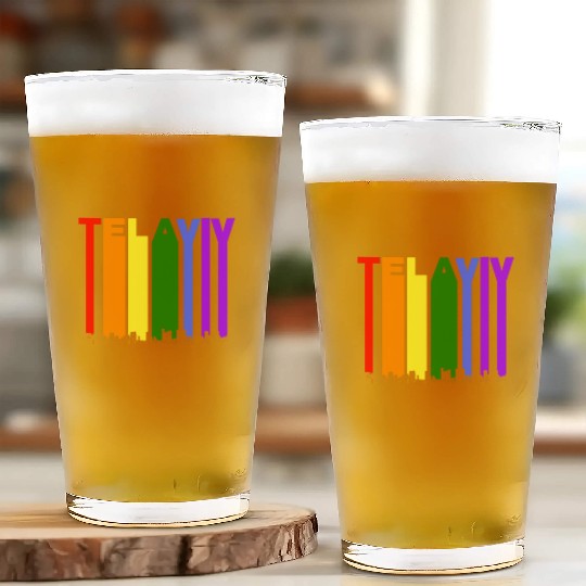 Tel Aviv Israel Skyline Rainbow LGBT Gay Pride Glass Cups
