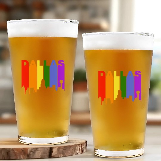 Dallas Texas Gay Pride Rainbow Skyline Glass Cups