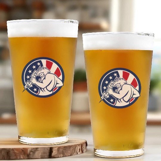 Zeus With Thunderbolt USA Flag Icon Glass Cups