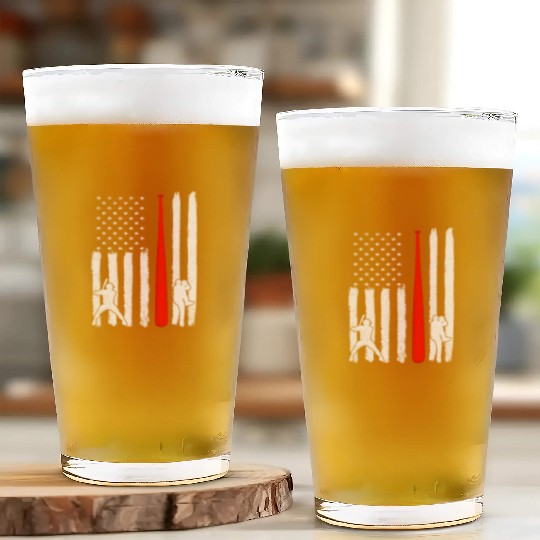 Baseball Pitcher Batter American Flag 4th of July Glass Cups