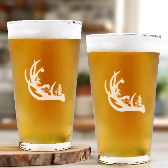 Deer Antler with Buck forest Glass Cups