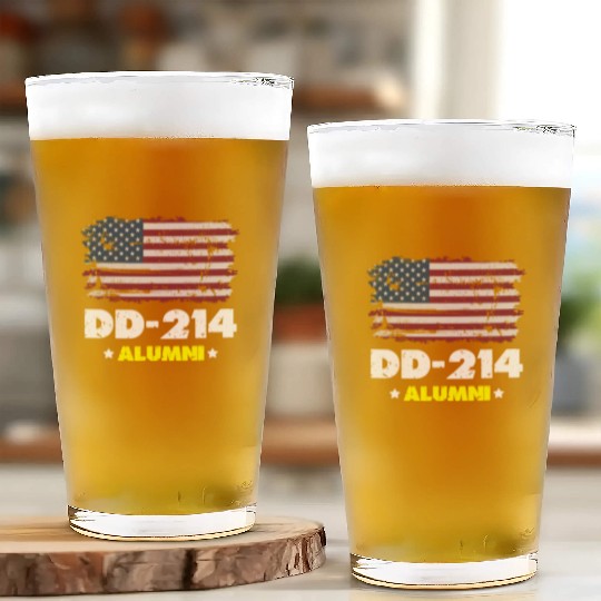 DD-214 Us Armed Forces Alumni American Flag Glass Cups