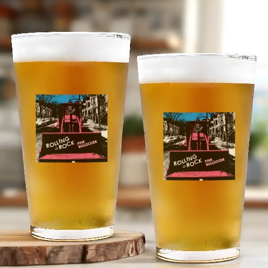 Pink Bulldozer / Rolling Rock Glass Cups