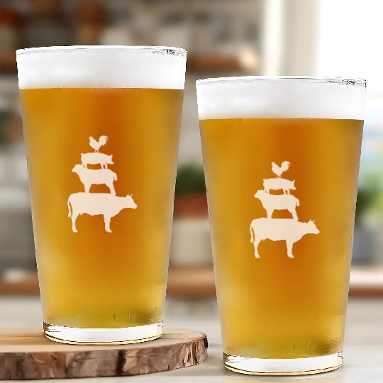 Stacked Farm Animals Farmer Cow Sheep Pig Rooster Glass Cups