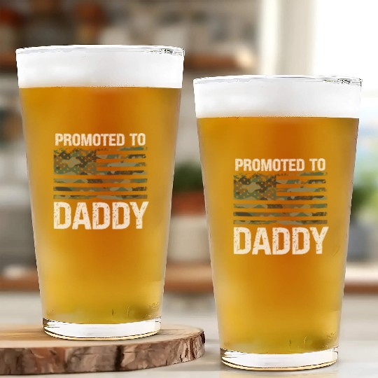 Promoted To Daddy Camo USA Patriot New Father Dad Glass Cups