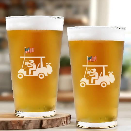 Patriotic Golf Cart American Flag USA Glass Cups
