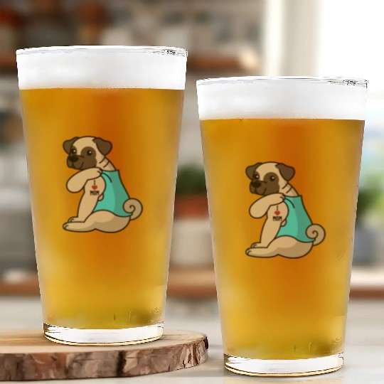 I Love Mom Tattoo Pug Glass Cups