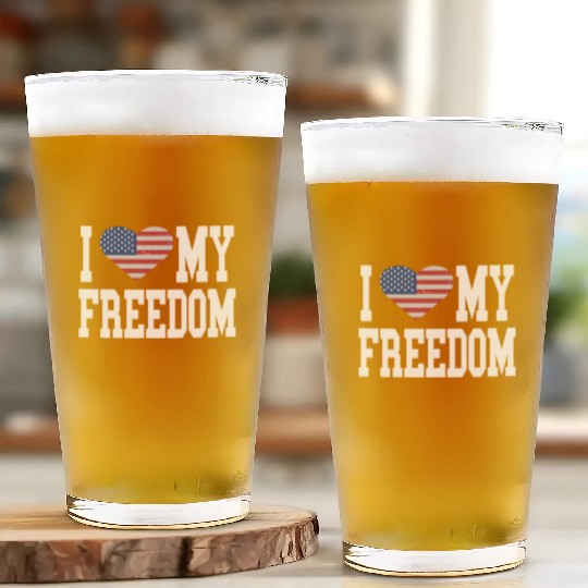Patriotic American Flag I Heart Freedom, I Love Glass Cups