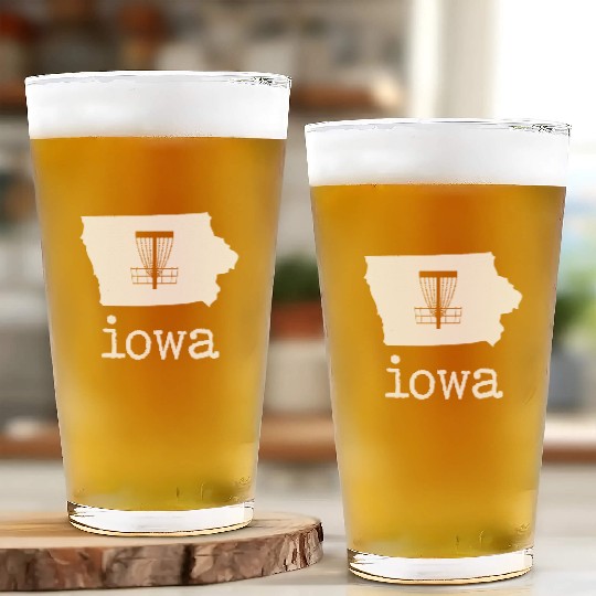 State of Iowa Disc Golf Glass Cups Golfer Golfing