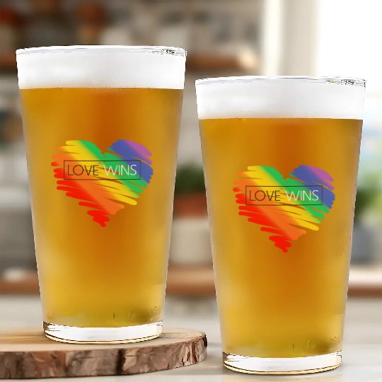 LGBT Rainbow Heart Love Wins Gay Lesbian Trans Bi Glass Cups