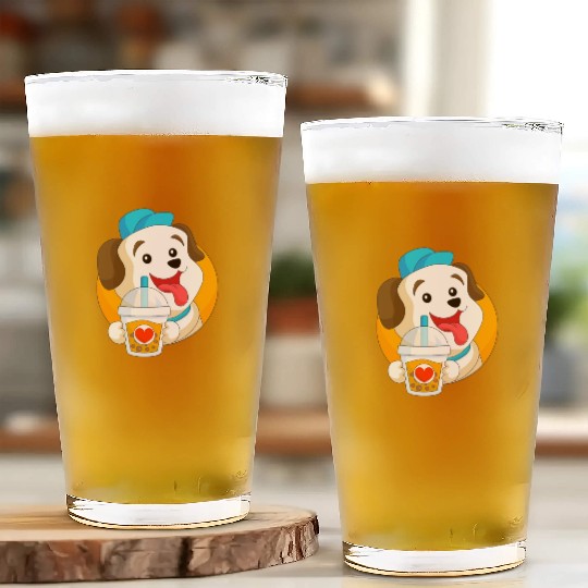 Kawaii Dog Loves Glass Cups Boba Tea Bubble Tea Anime