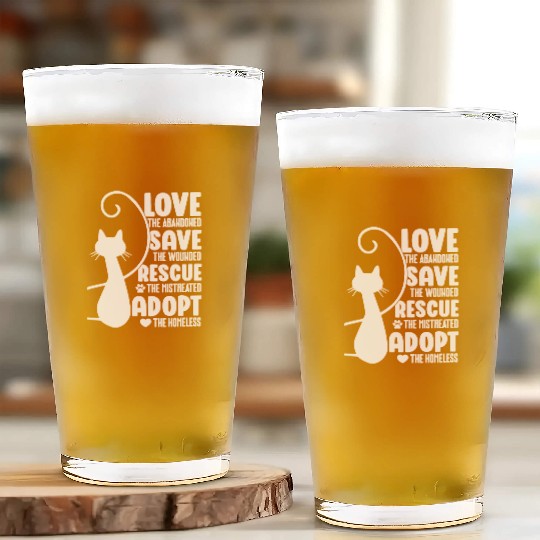 Love Save Rescue Cat Lover Kitty Cats Mom Dad Glass Cups