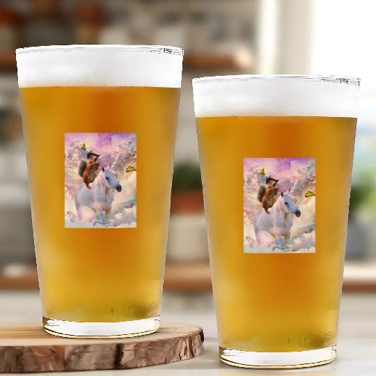 HEY, Cowboy Squirrel Riding Unicorn In Space Glass Cups
