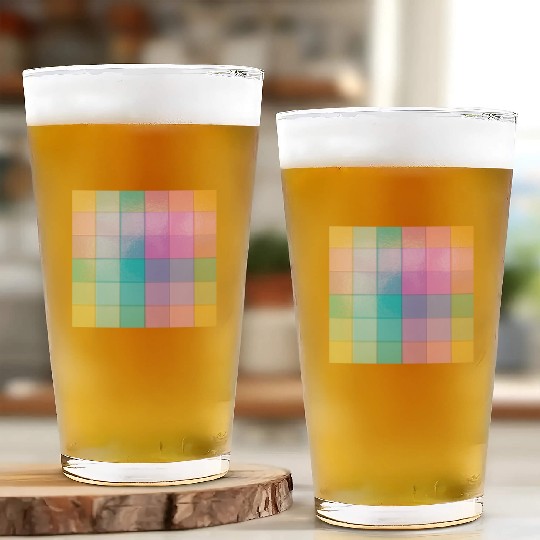 Rainbow Shimmer Multi Squares Pattern Glass Cups