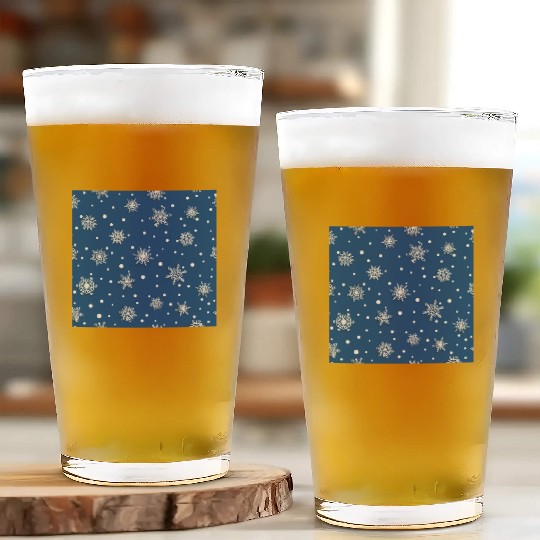 Modern Navy Blue Snowflakes Pattern Glass Cups