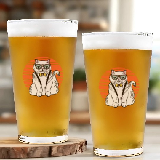 Stylish Nerd Persian Cat Beanie Glasses Tattoo Glass Cups