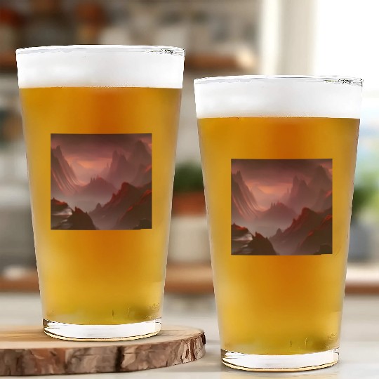 Lonely Red Mountains on an Alien Planet Abstract Glass Cups
