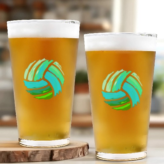 Volleyball Blue Green Ball Forns Glass Cups