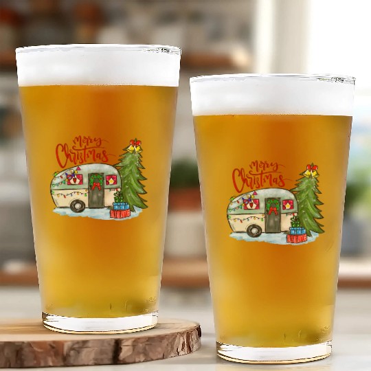 Merry Christmas Happy Camper Funny Camping Life Glass Cups