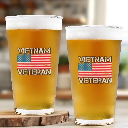 Vietnam Veteran Vintage Us Flag Military Vet Glass Cups