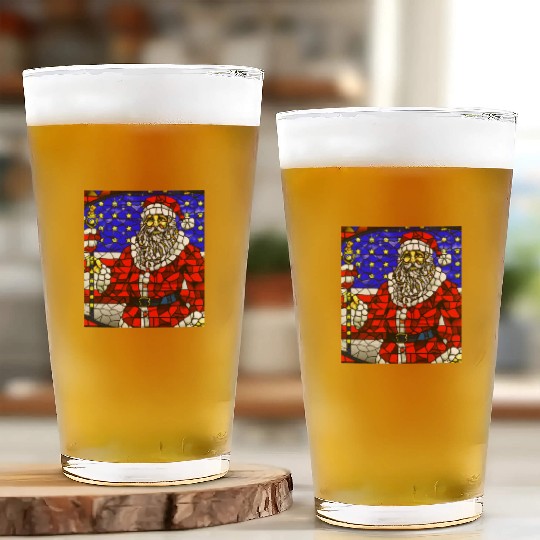 Patriotic Christmas Santa With US Flag Stained Glass Cups