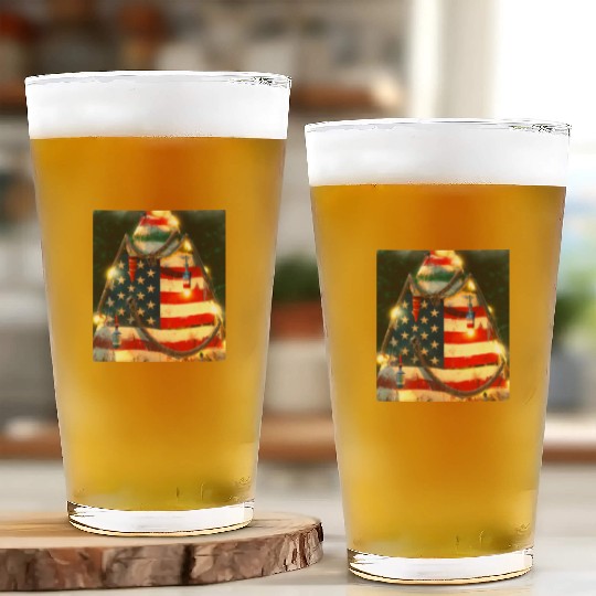Patriotic Christmas Christmas Tree US Flag Glass Cups