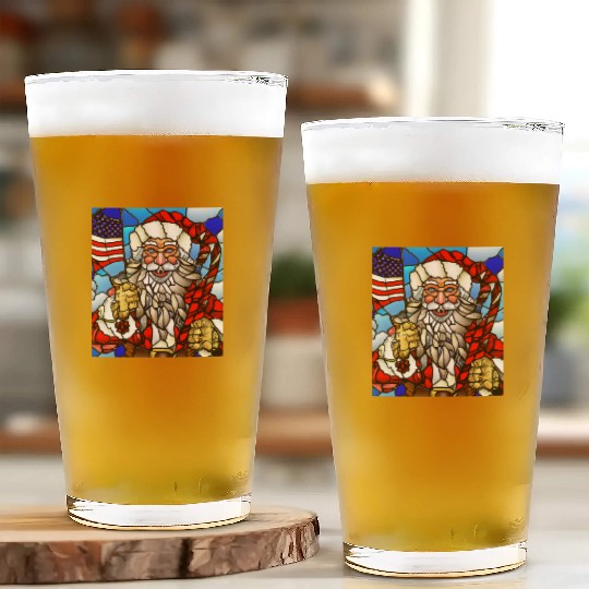 Patriotic Christmas Santa With US Flag Stained Glass Cups