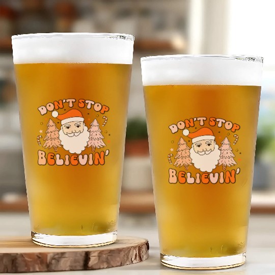Retro Groovy Don't Stop Believin' Christmas Cute Glass Cups