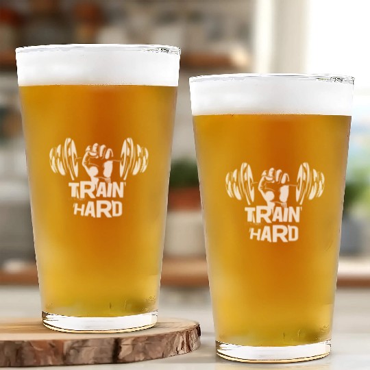 Train hard, gym motivated and excited Glass Cups