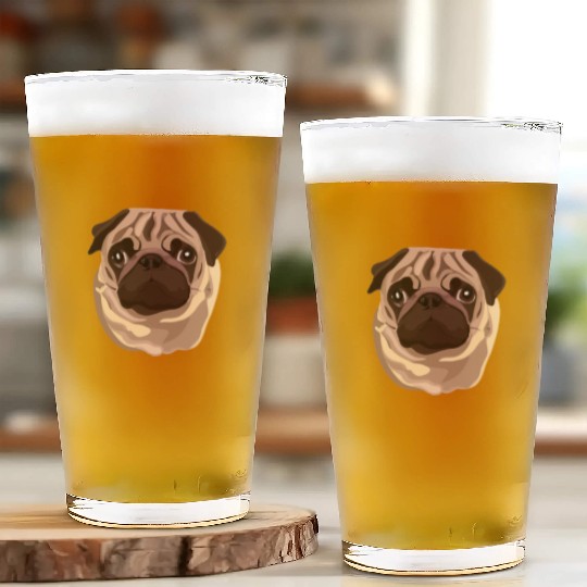 Beautiful Pug Illustration : Dog Art Glass Cups