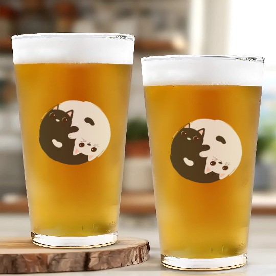 ying yang cat Glass Cups