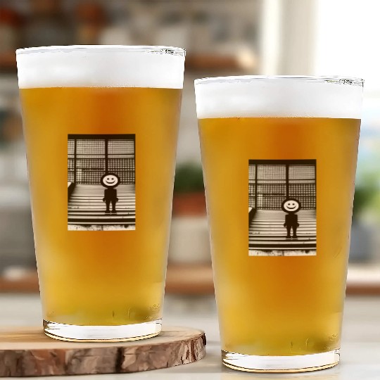 Smiley Face in Glass Cups Standing on the Steps Street