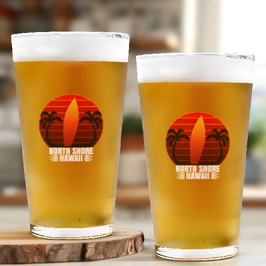 North Shore Hawaii Long Board Retro Surf Board Glass Cups