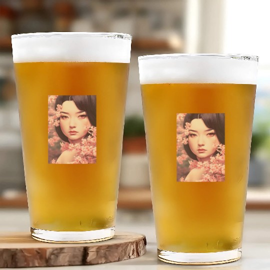 japan girl portrait sakura blossom Japan wall art Glass Cups
