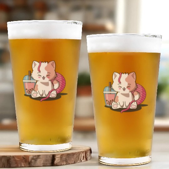 Chibi Boba Tea Cat Glass Cups