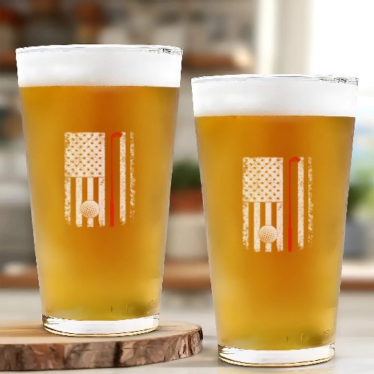 Vintage American Flag Golf Gift for Golfer Glass Cups