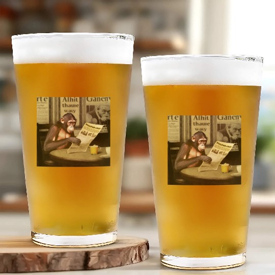 Newspaper monkey eating a banana in a restaurant Glass Cups