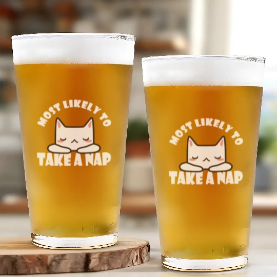 Most Likely To Take A Nap Funny Cat Saying Glass Cups