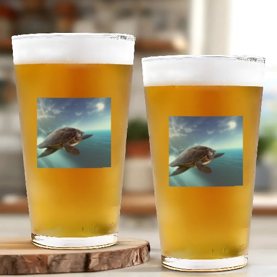 Turtle swimming in the blue ocean print Glass Cups
