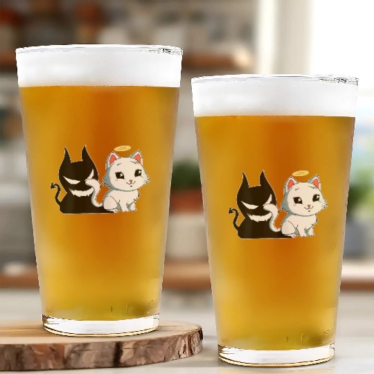 Funny Angel Devil Cat Glass Cups Sweet Dearly Kitty D