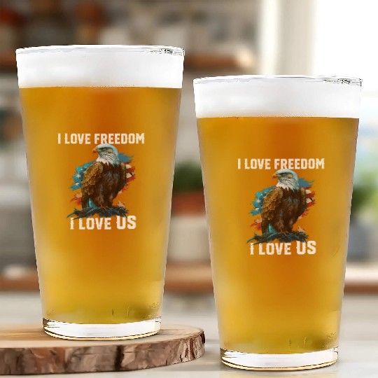 I Love Freedom I Love US American Bald Eagle Glass Cups